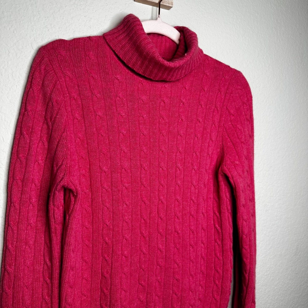 J.Crew Pink Cable Knit Turtleneck Sweater Merino Wool Angora Cashmere S Clasic - Picture 6 of 9